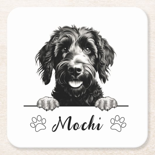 Goldendoodle Hunde Hand Zeichnend Personalisiert Rechteckiger Pappuntersetzer (Vorderseite)