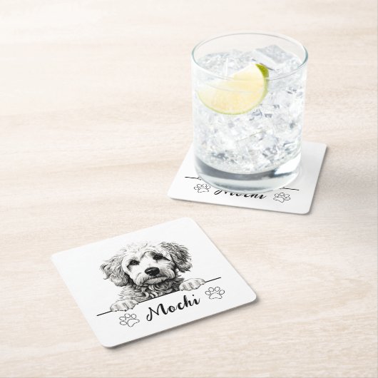 Goldendoodle Hunde Hand Zeichnend Personalisiert Rechteckiger Pappuntersetzer (Vor Ort)