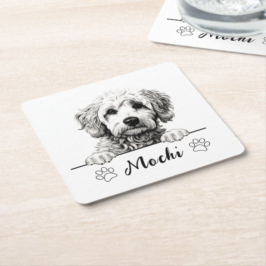 Goldendoodle Hunde Hand Zeichnend Personalisiert Rechteckiger Pappuntersetzer (angewinkelt)