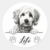 Goldendoodle Hunde Hand Zeichnend Personalisiert Runder Aufkleber (Vorderseite)