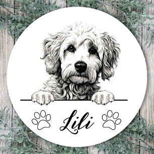 Goldendoodle Hunde Hand Zeichnend Personalisiert Runder Aufkleber