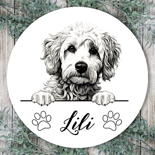 Goldendoodle Hunde Hand Zeichnend Personalisiert Runder Aufkleber
