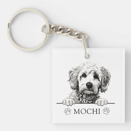 Goldendoodle Hunde Hand Zeichnend Personalisiert Schlüsselanhänger (Vorderseite)