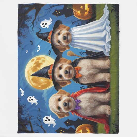 Goldendoodle Hunde Pumpkin Halloween Funny Fleecedecke (Vorderseite)