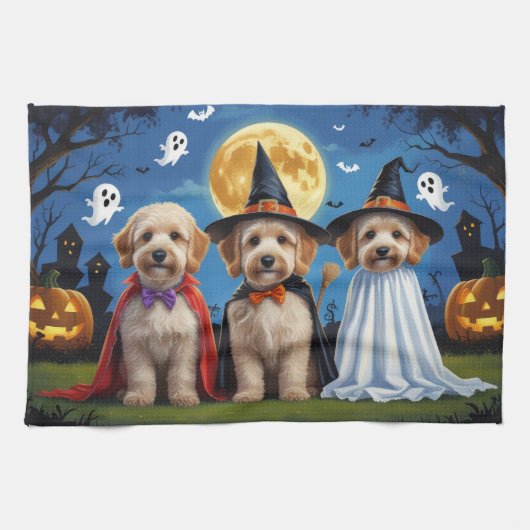 Goldendoodle Hunde Pumpkin Halloween Funny Geschirrtuch (Horizontal)