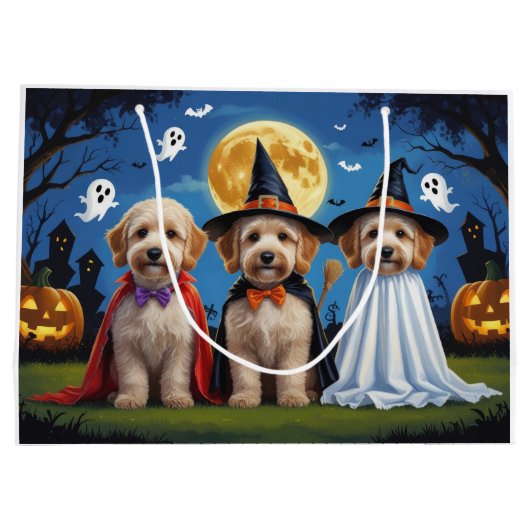 Goldendoodle Hunde Pumpkin Halloween Funny Große Geschenktüte (Rückseite)