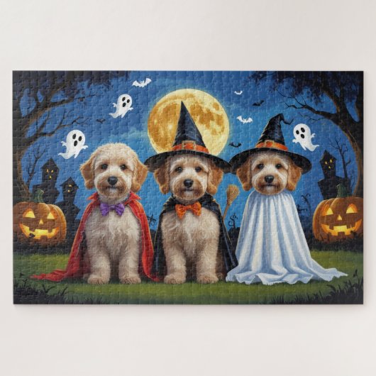 Goldendoodle Hunde Pumpkin Halloween Funny Puzzle (Horizontal)