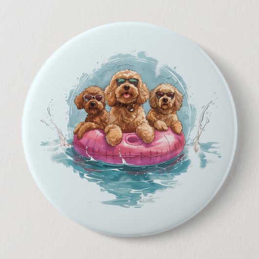 Goldendoodle Hunde Sommer Ananas Pool Float Button (Vorderseite)