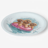 Goldendoodle Hunde Sommer Ananas Pool Float Pappteller (Schrägansicht)