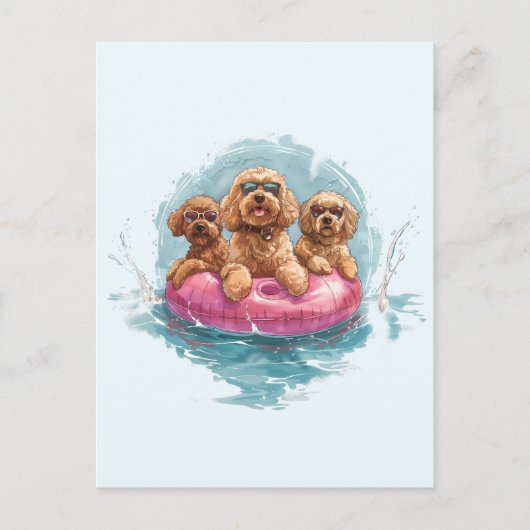 Goldendoodle Hunde Sommer Ananas Pool Float Postkarte (Vorderseite)
