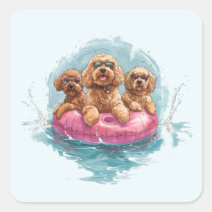 Goldendoodle Hunde Sommer Ananas Pool Float Quadratischer Aufkleber