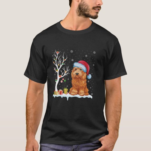Goldendoodle Hunde Weihnachtsmannmütze Festlicher T-Shirt (Vorderseite)