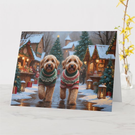 Goldendoodle Hunde Weihnachtsschnee Urlaub Karte (Gelbe Blume)