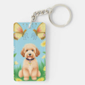 Goldendoodle im Garten Schlüsselanhänger (Rückseite)