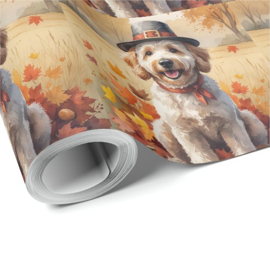 Goldendoodle im Herbst belebt Erntedank Kunst Geschenkpapier (Rolleneckpunkt)
