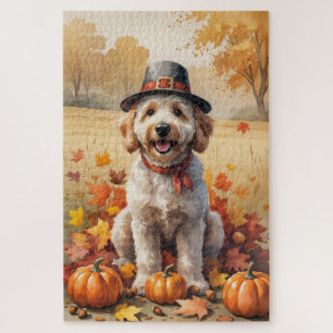 Goldendoodle im Herbst belebt Erntedank Kunst Puzzle