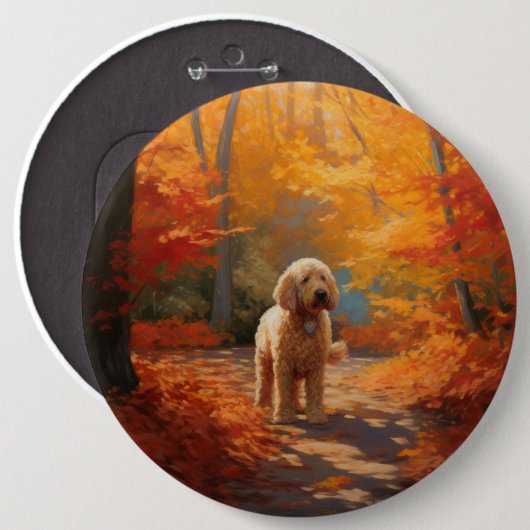 Goldendoodle im Herbst Leaves Fall Inspiriert Button (Vorne & Hinten)