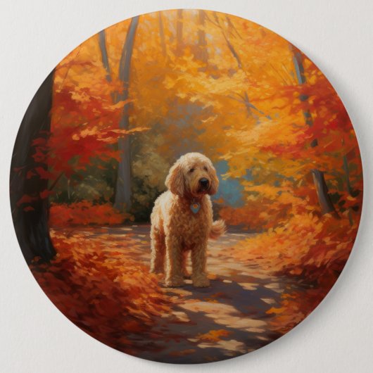 Goldendoodle im Herbst Leaves Fall Inspiriert Button (Vorderseite)