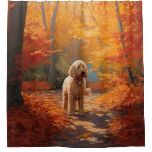 Goldendoodle im Herbst Leaves Fall Inspiriert Duschvorhang (Vorderseite)