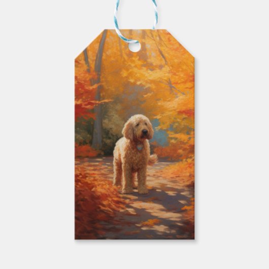 Goldendoodle im Herbst Leaves Fall Inspiriert Geschenkanhänger (Vorderseite)