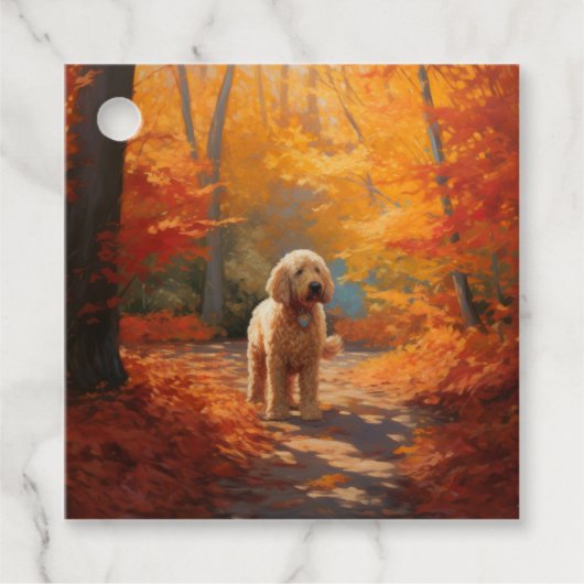 Goldendoodle im Herbst Leaves Fall Inspiriert Geschenkanhänger (Vorderseite)