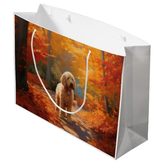 Goldendoodle im Herbst Leaves Fall Inspiriert Große Geschenktüte (Rückseite Schrägansicht)