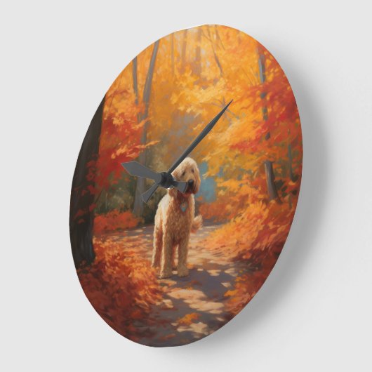 Goldendoodle im Herbst Leaves Fall Inspiriert Große Wanduhr (Winkel)