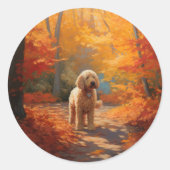 Goldendoodle im Herbst Leaves Fall Inspiriert Runder Aufkleber (Vorderseite)
