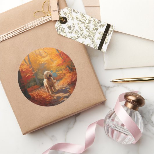 Goldendoodle im Herbst Leaves Fall Inspiriert Runder Aufkleber (Schenken)