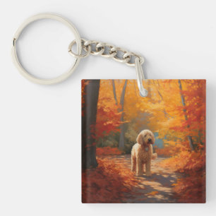Goldendoodle im Herbst Leaves Fall Inspiriert Schlüsselanhänger