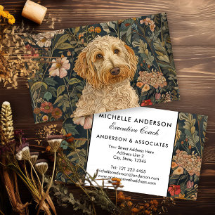 Goldendoodle im Vintage-William-Morris-Stil mit fl Visitenkarte
