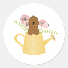 Goldendoodle im Wasser kann gelb sein Runder Aufkleber