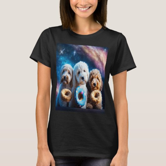Goldendoodle im Weltraum mit Donuts Niedliche Dood T-Shirt (Vorderseite)