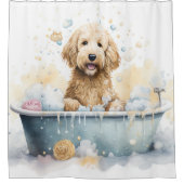 Goldendoodle in Badewanne Wasserfarben Dog Kunst,  Duschvorhang (Vorderseite)