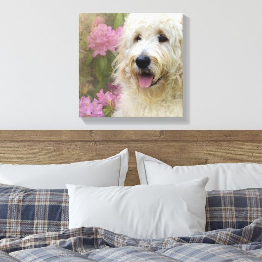 Goldendoodle in Hydrangea Leinwanddruck (Insitu (Schlafzimmer))