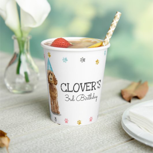 Goldendoodle Lasse Pawty Birthday Party Paper Cups Pappbecher (In Situ)