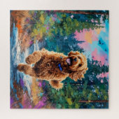 Goldendoodle läuft im Wald Puzzle (Horizontal)