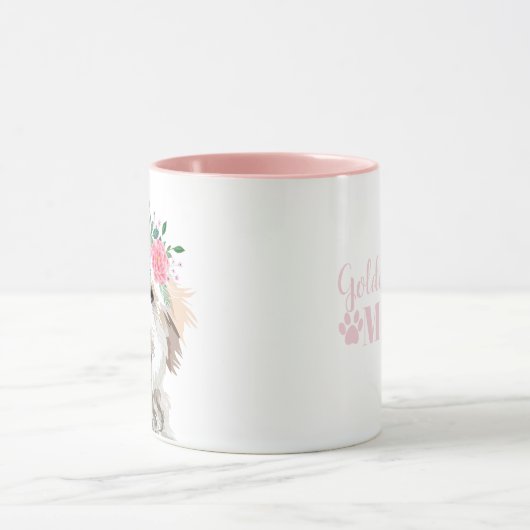Goldendoodle Mama Rosa Blume Portrait Tasse (Zentrum)