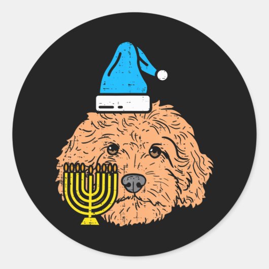 Goldendoodle Menorah Jüdischer Tierhund Runder Aufkleber (Vorderseite)