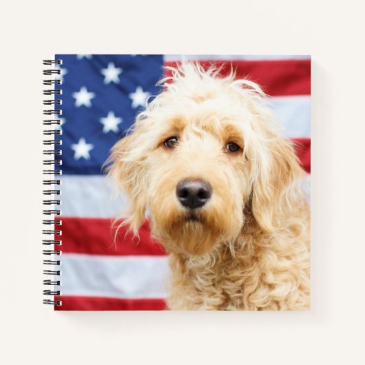 Goldendoodle mit amerikanischer Flagge Notizblock (Vorderseite)