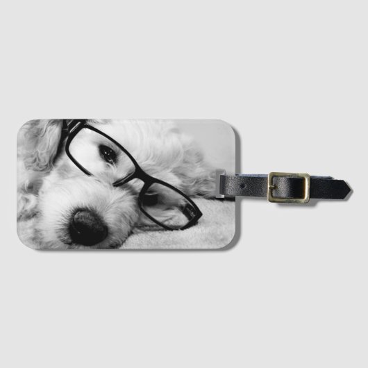 Goldendoodle mit Brille Gepäckanhänger (Vorderseite (Horizontal))