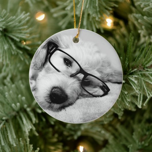 Goldendoodle mit Brille Keramik Ornament (Baum)