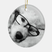 Goldendoodle mit Brille Keramik Ornament (Links)