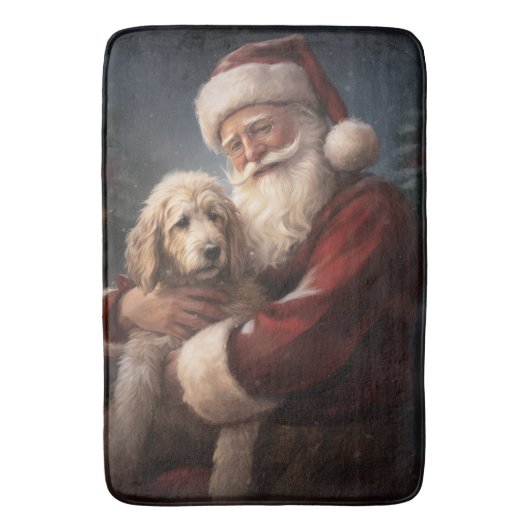 Goldendoodle mit dem Weihnachtsmann Weihnachten Badematte (Vorderseite Vertikal)