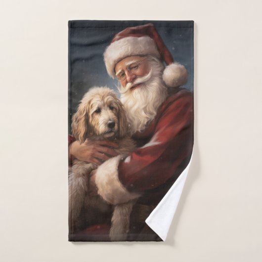 Goldendoodle mit dem Weihnachtsmann Weihnachten Badhandtuch Set (Handtuch)