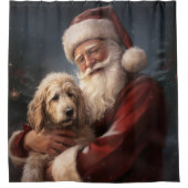 Goldendoodle mit dem Weihnachtsmann Weihnachten Duschvorhang (Vorderseite)