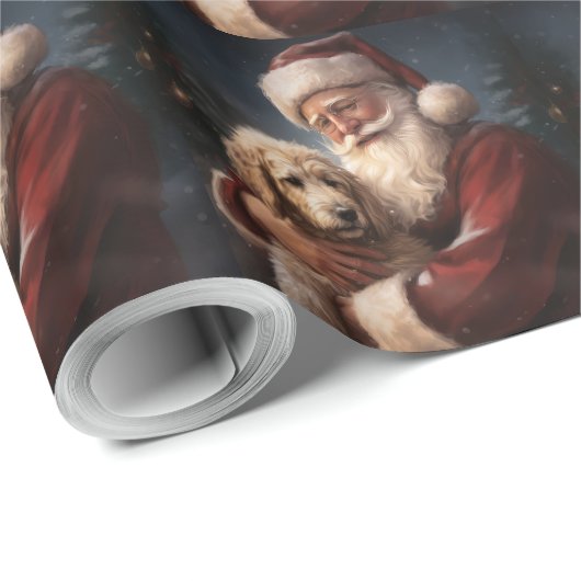 Goldendoodle mit dem Weihnachtsmann Weihnachten Geschenkpapier (Rolleneckpunkt)