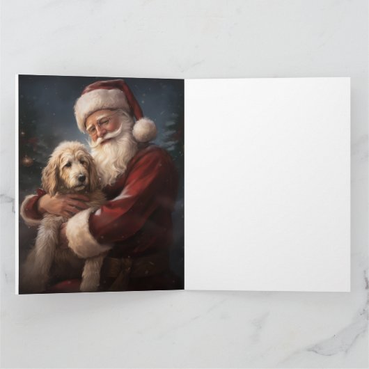 Goldendoodle mit dem Weihnachtsmann Weihnachten Karte (Innenseite)