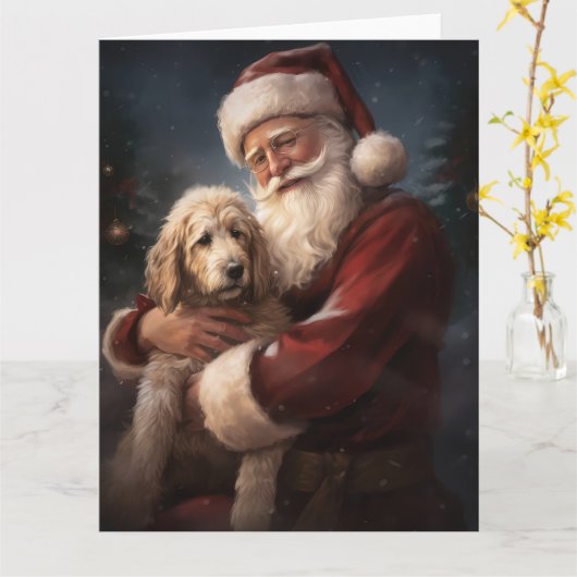 Goldendoodle mit dem Weihnachtsmann Weihnachten Karte (Gelbe Blume)