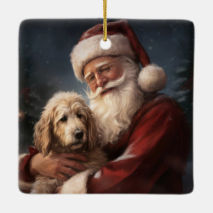 Goldendoodle mit dem Weihnachtsmann Weihnachten Keramikornament
